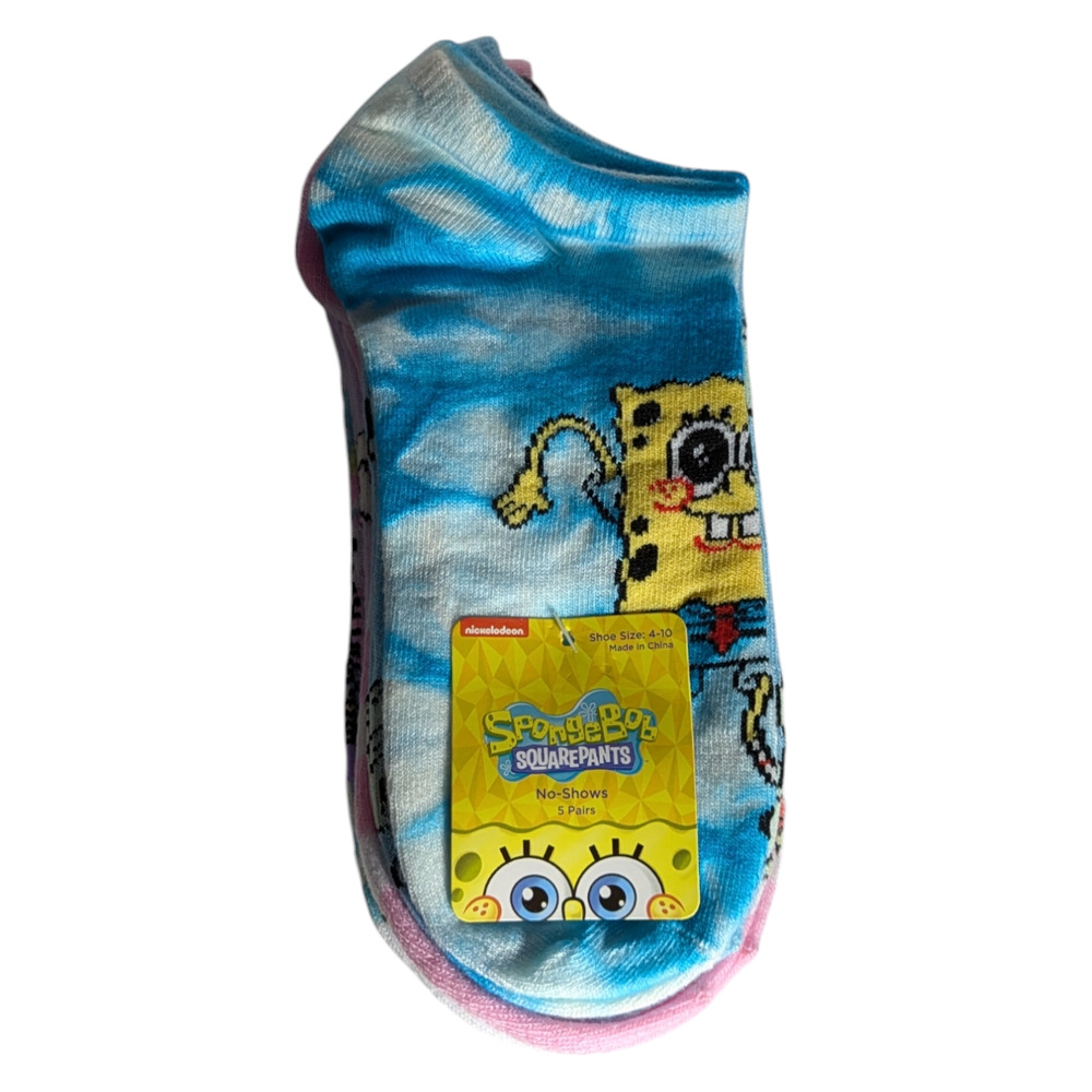 Nickelodeon - Sponge Bob - 5 pack kid socks - No Show - Size 4-10 - New with Tag